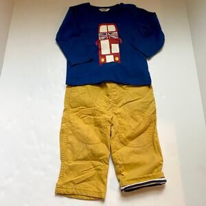 Baby Boden London Long Sleeve Shirt & Matching Yellow Knee Patch Pants Outfit